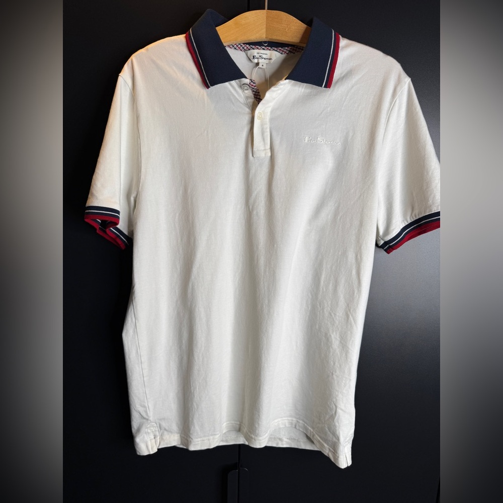 Ben Sherman Men's Polo White Shirt with Navy & Red Trim